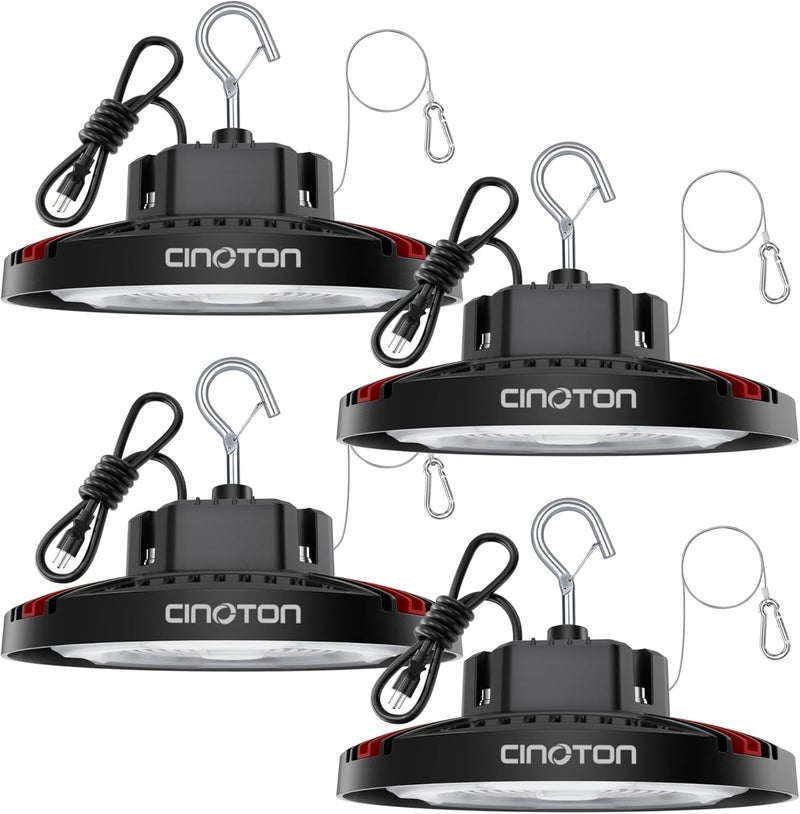 CINOTON 160W UFO LED High Bay Light, Aluminum LED Shop Lights with 24000LM, 5000K Commercial Bay Lighting for Warehouse Garage Workshop Factory Studio, 6' Cable & Safety Rope, ETL Listed 4 Pack - Image 1